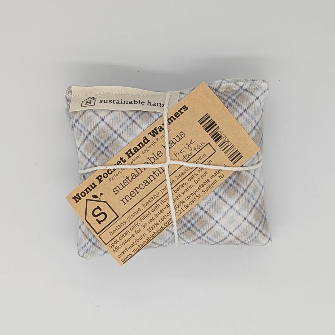 Zero Waste Pocket Hand Warmers beige grey tartan