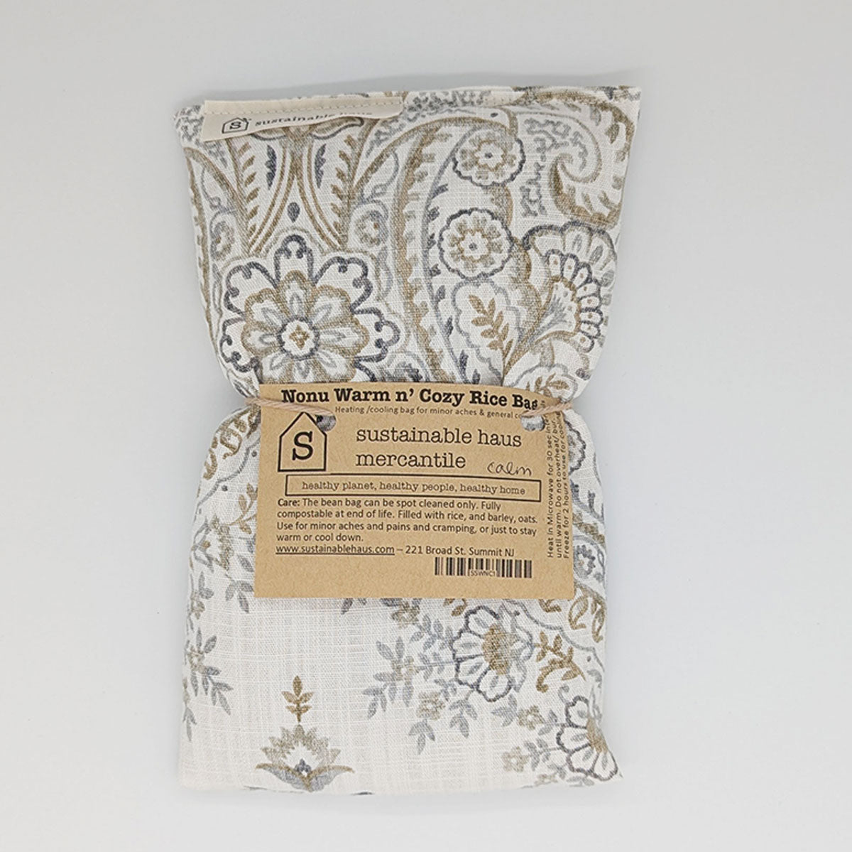 Warm n' Cozy Rice Bag Sustainable Heating Pad Cooling Bag Denim Blue upcycled material pottery barn medallion
