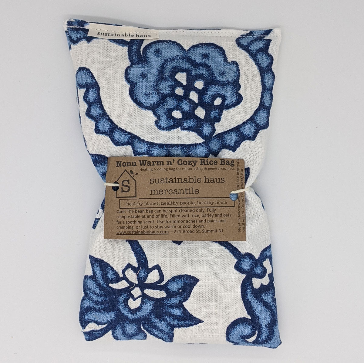 Warm n' Cozy Rice Bag Sustainable Heating Pad Cooling Bag Blue Floral