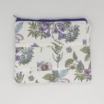 Floral patterned pouch with a zipper on a white background