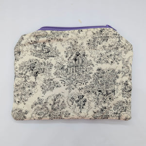 Toile Makeup Bag Cosmetic Bag Small Tote Black and White Cotton Canvas Garden Botanical
