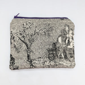 Toile Makeup Bag Cosmetic Bag Small Tote Black and White Cotton Canvas