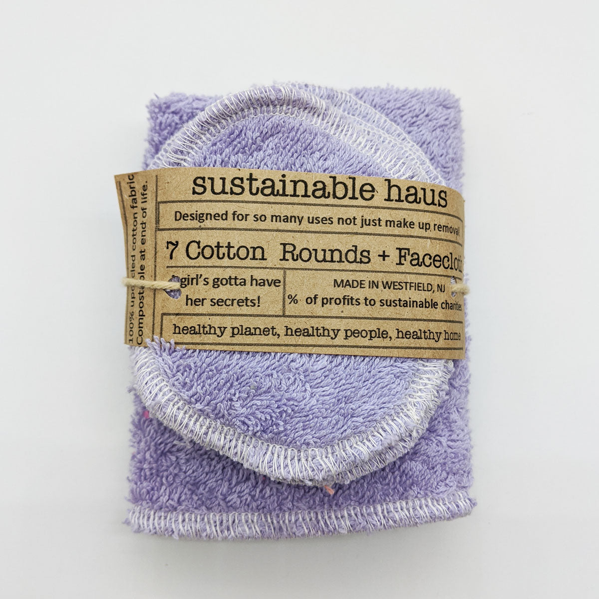 Reusable Cotton Rounds (7) with Washcloth by sustainable haus mercantile - lavender
