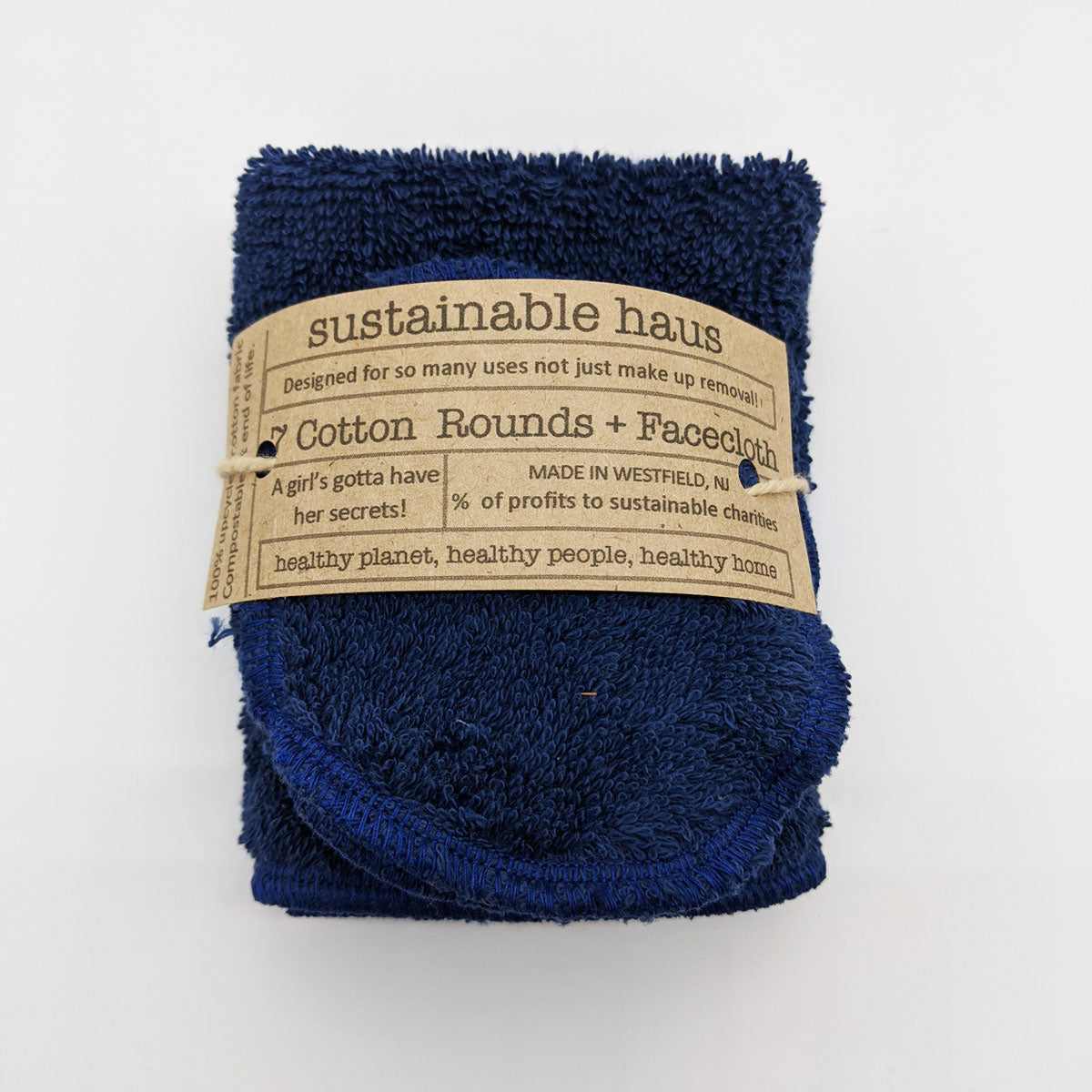 Reusable Cotton Rounds (7) with Washcloth by sustainable haus mercantile - navy blue